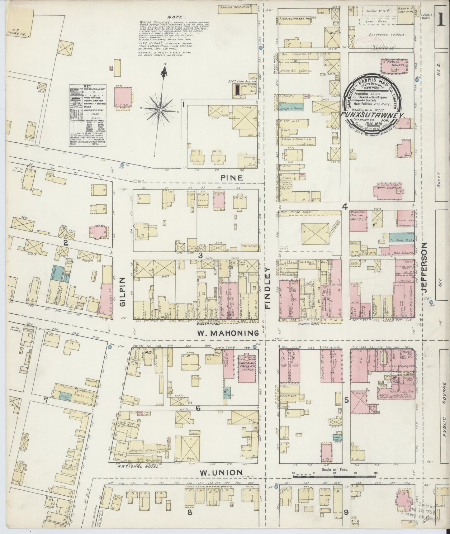 Sanborn Fire Insurance Map from Punxsutawney, Jefferson County, Pennsylvania (1891), Sheet #0001 - Complete Map Set gallery image, historic Sanborn map, vintage wall art, Pennsylvania Pennsylvania