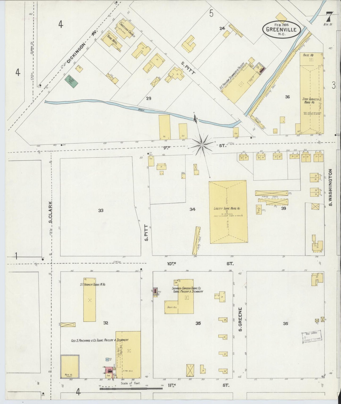 Sanborn Fire Insurance Map from Greenville, Pitt County, North Carolina (1905), Sheet #0007 - Complete Map Set gallery image, historic Sanborn map, vintage wall art, North Carolina North Carolina