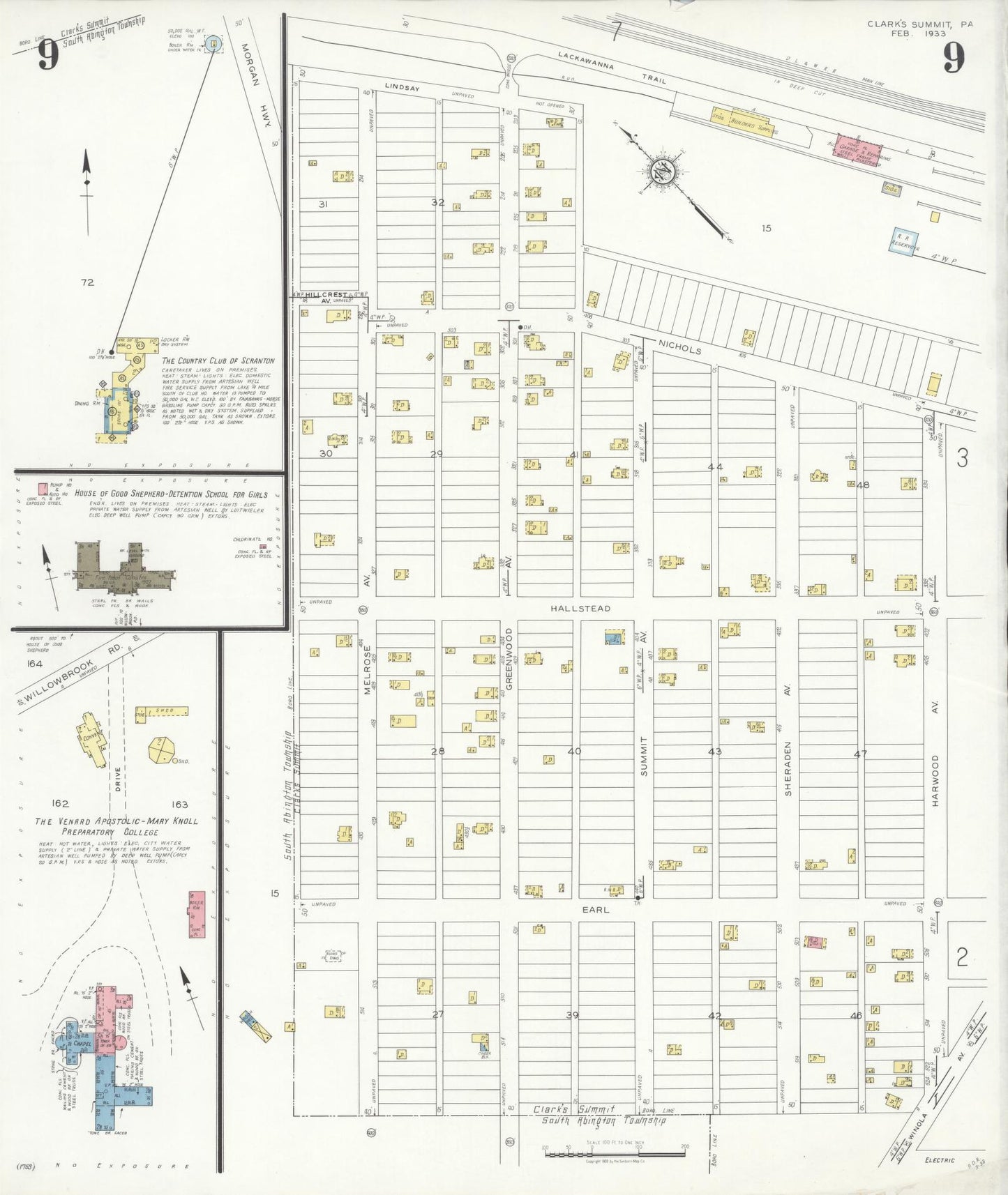 Sanborn Fire Insurance Map from Clark's Summit, Lackawanna County, Pennsylvania (1933), Sheet #0009 - Historic Sanborn Fire Insurance Map Print, vintage old map wall art, antique decor, genealogy gift, Pennsylvania Pennsylvania map