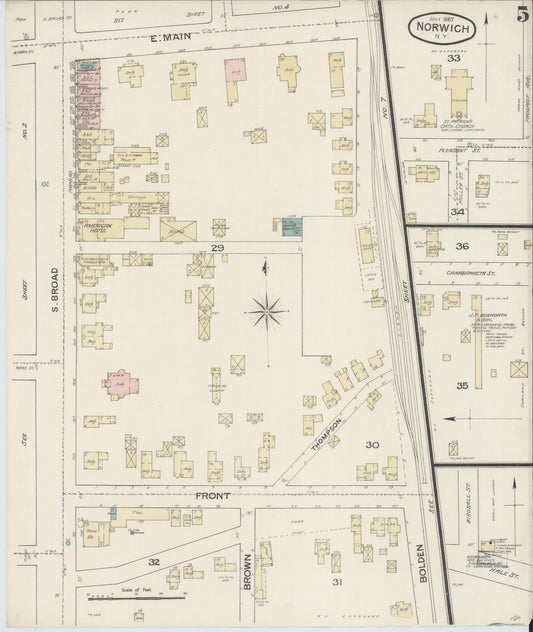 Sanborn Fire Insurance Map from Norwich, Chenango County, New York (1887), Sheet #0005 - Historic Sanborn Fire Insurance Map Print, vintage old map wall art, antique decor, genealogy gift, New York New York map