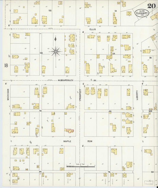 Sanborn Fire Insurance Map from Elkhart, Elkhart County, Indiana (1901), Sheet #0020 - Historic Sanborn Fire Insurance Map Print, vintage old map wall art, antique decor, genealogy gift, Indiana Indiana map