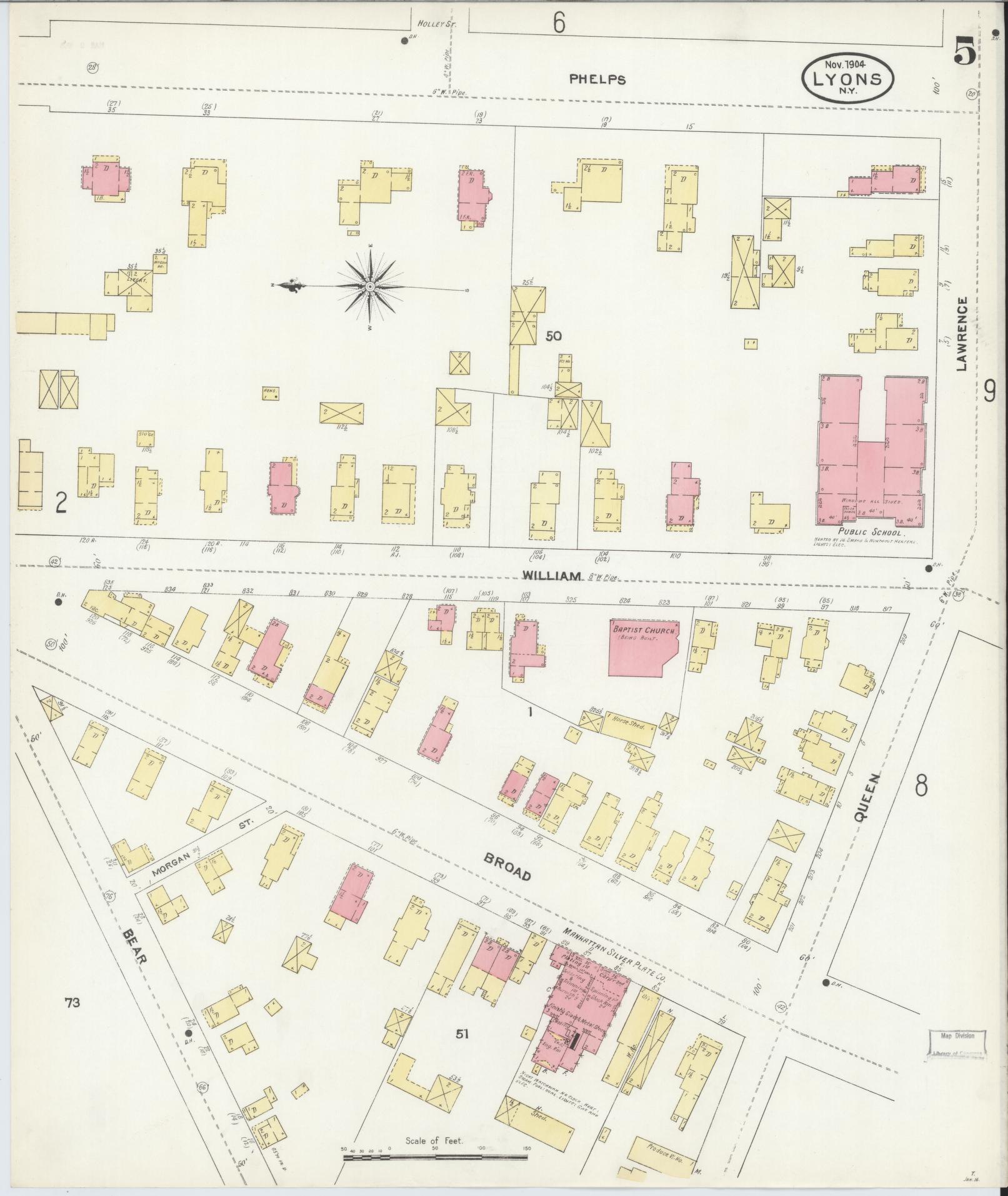 Sanborn Fire Insurance Map from Lyons, Wayne County, New York (1904), Sheet #0005 - Complete Map Set gallery image, historic Sanborn map, vintage wall art, New York New York