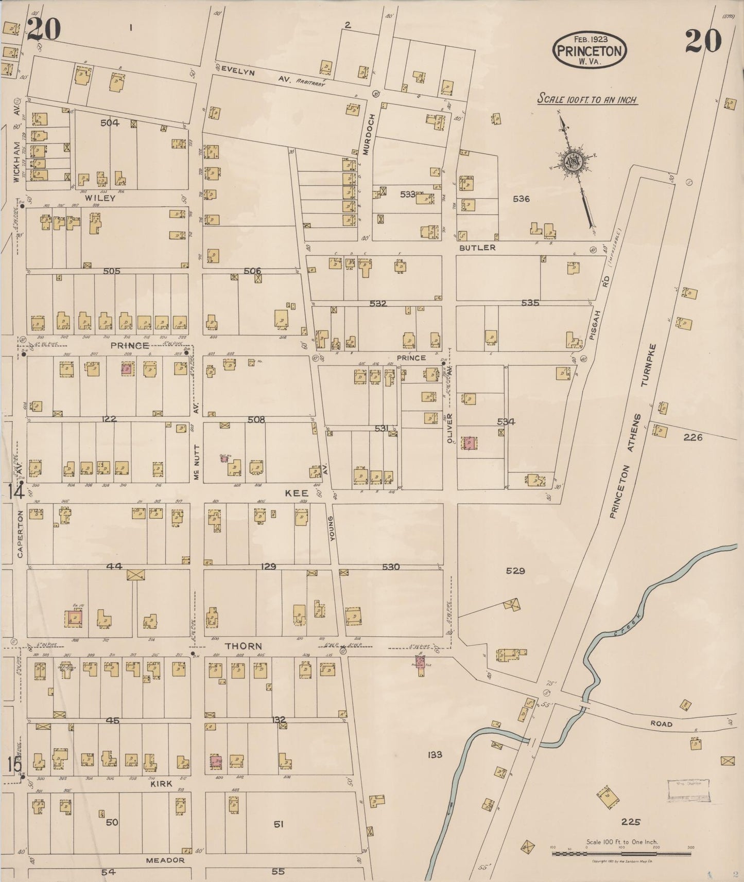 Sanborn Fire Insurance Map from Princeton, Mercer County, West Virginia (1923), Sheet #0020 - Complete Map Set gallery image, historic Sanborn map, vintage wall art, West Virginia West Virginia