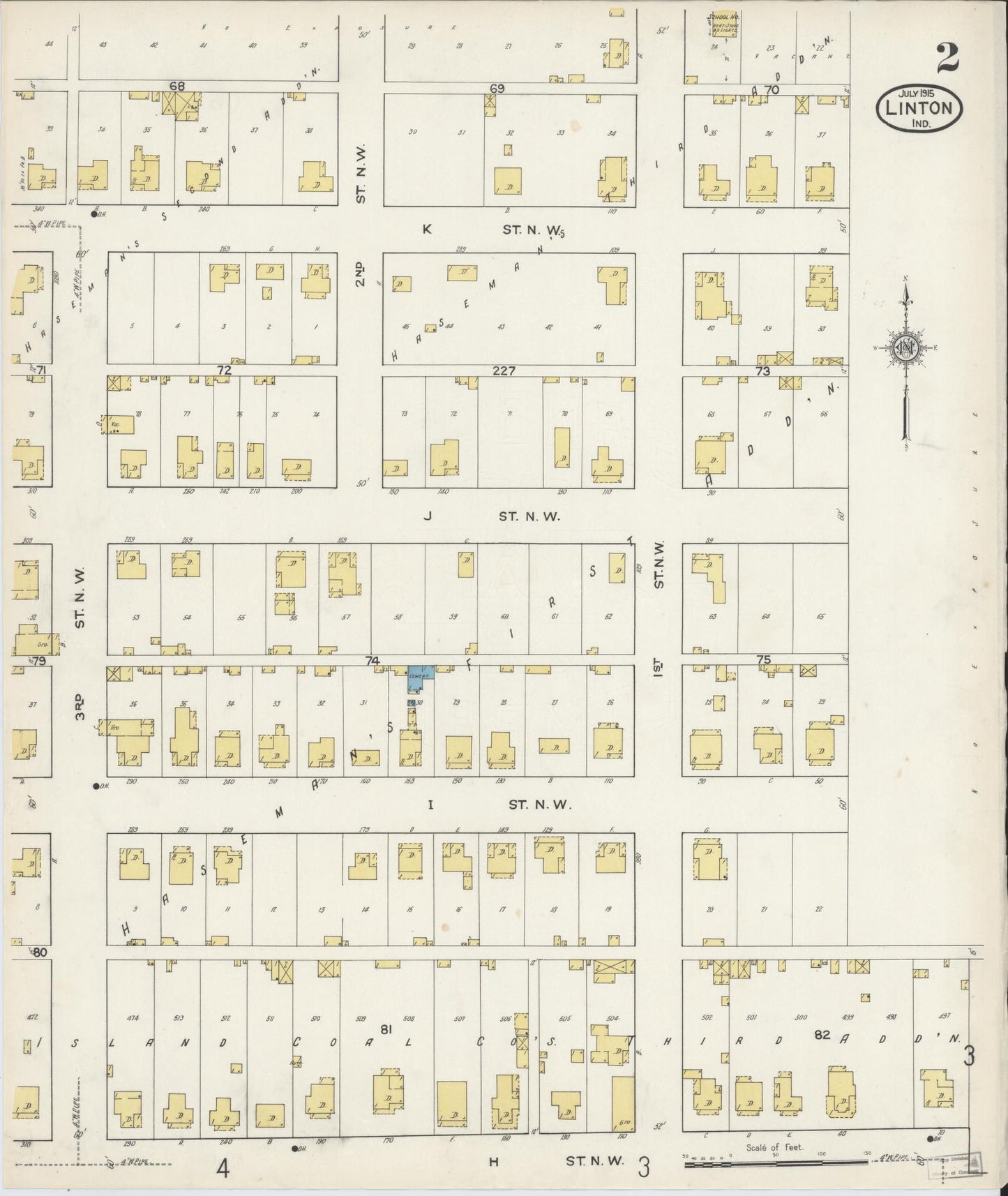 Sanborn Fire Insurance Map from Linton, Greene County, Indiana (1915), Sheet #0002 - Complete Map Set gallery image, historic Sanborn map, vintage wall art, Indiana Indiana