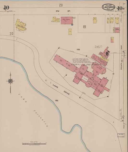 Sanborn Fire Insurance Map from Lakewood, Ocean County, New Jersey (1922), Sheet #0010 - Historic Sanborn Fire Insurance Map Print, vintage old map wall art, antique decor, genealogy gift, New Jersey New Jersey map