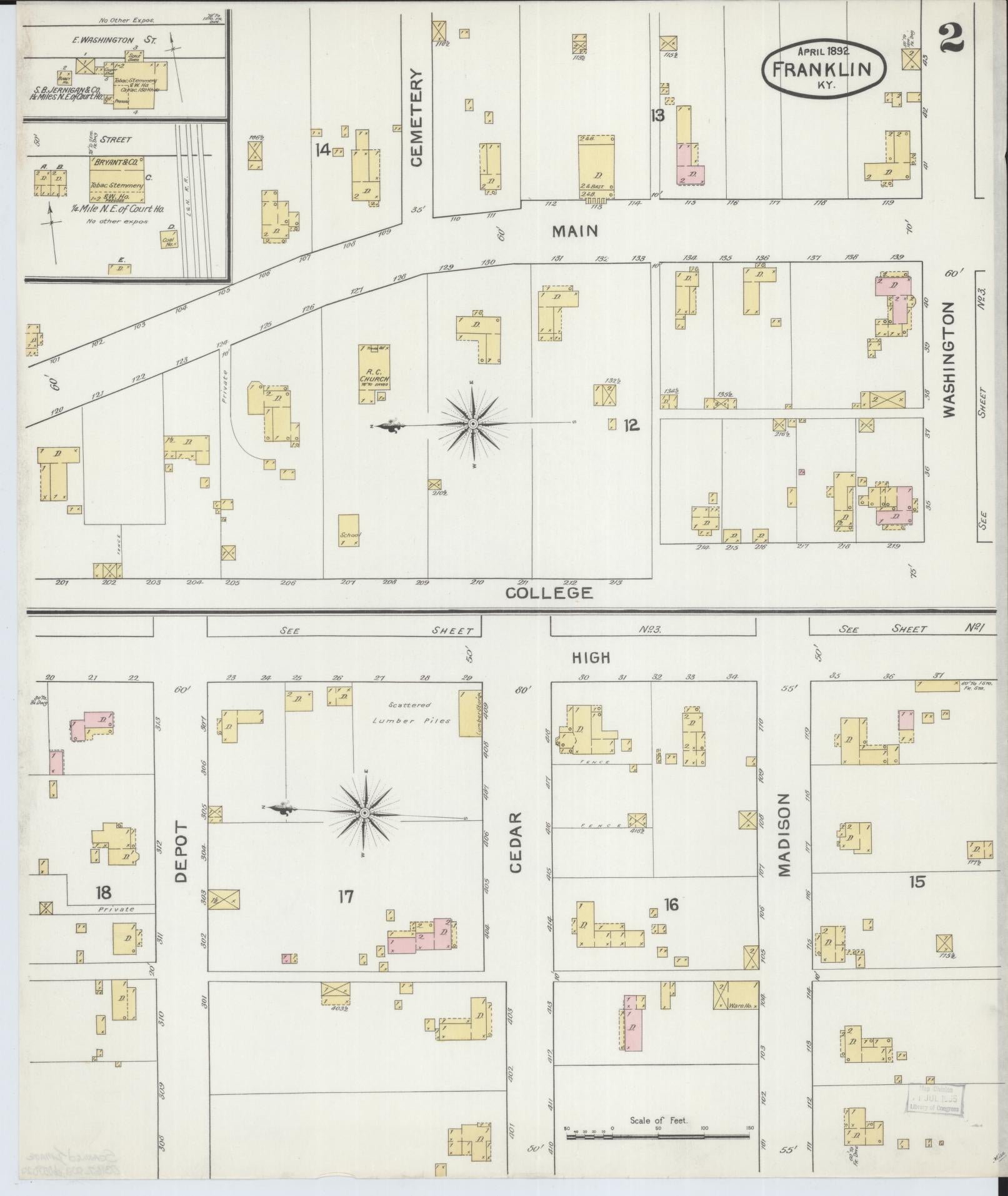 Sanborn Fire Insurance Map from Franklin, Simpson County, Kentucky (1892), Sheet #0002 - Complete Map Set gallery image, historic Sanborn map, vintage wall art, Kentucky Kentucky