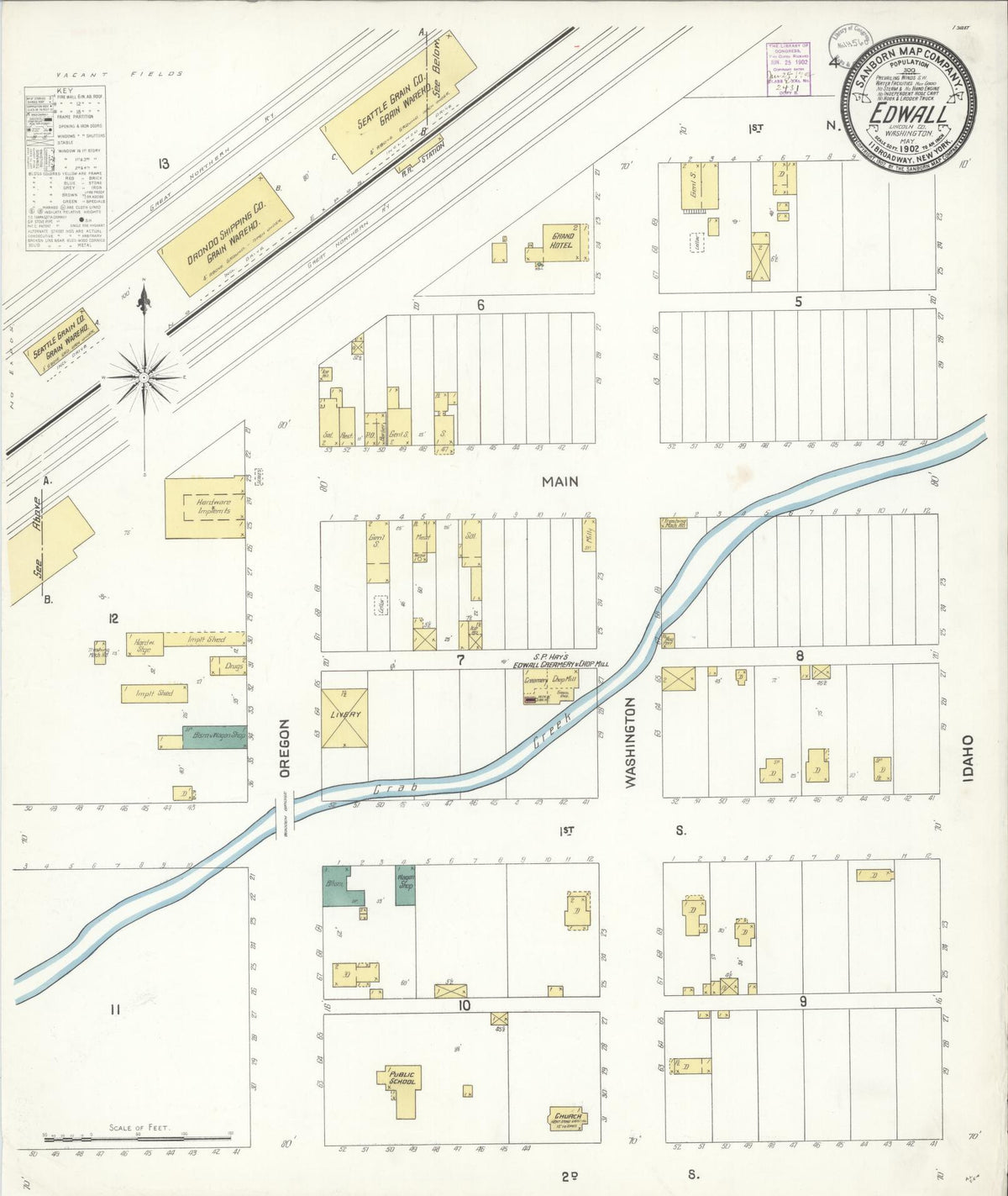 Sanborn Fire Insurance Map from Edwall, Lincoln County, Washington (1902), Sheet #0001 - Historic Sanborn Fire Insurance Map Print, vintage old map wall art, antique decor, genealogy gift, Washington Washington map