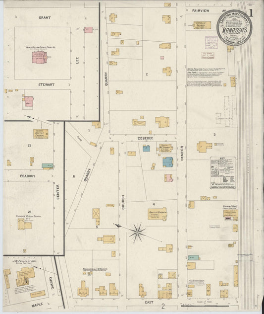 Sanborn Fire Insurance Map from Manassas, Independent Cities, Virginia (1907), Sheet #0001 - Complete Map Set gallery image, historic Sanborn map, vintage wall art, Virginia Virginia
