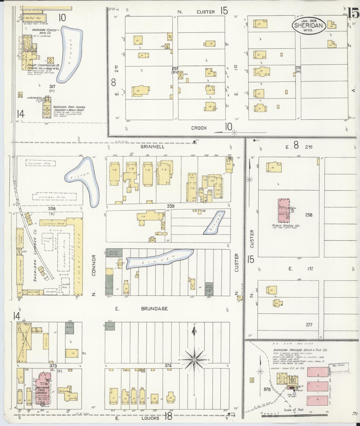 Sanborn Fire Insurance Map from Sheridan, Sheridan County, Wyoming (1908), Sheet #0015 - Complete Map Set gallery image, historic Sanborn map, vintage wall art, Wyoming Wyoming