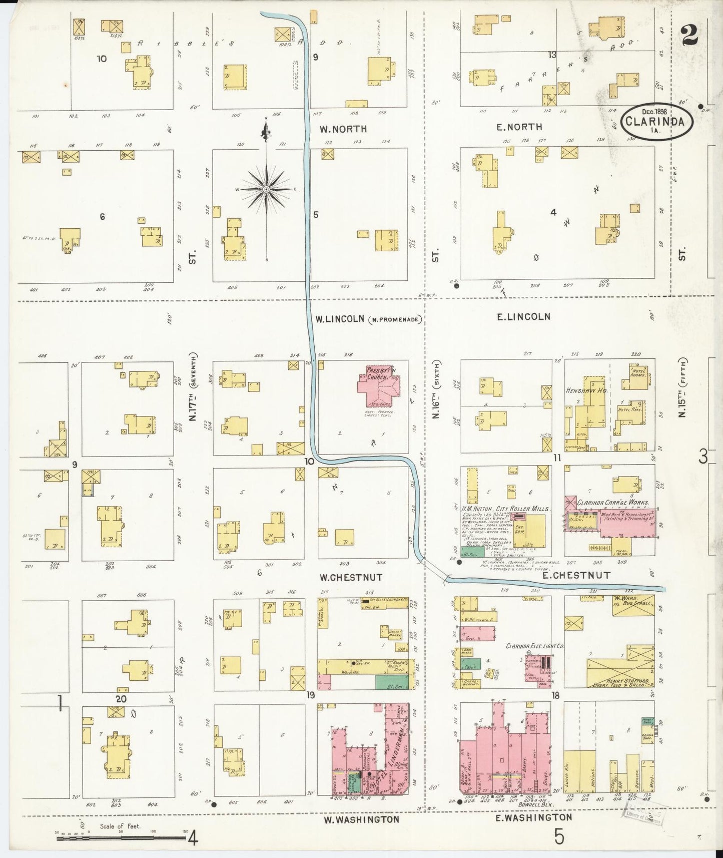 Sanborn Fire Insurance Map from Clarinda, Page County, Iowa (1898), Sheet #0002 - Historic Sanborn Fire Insurance Map Print, vintage old map wall art