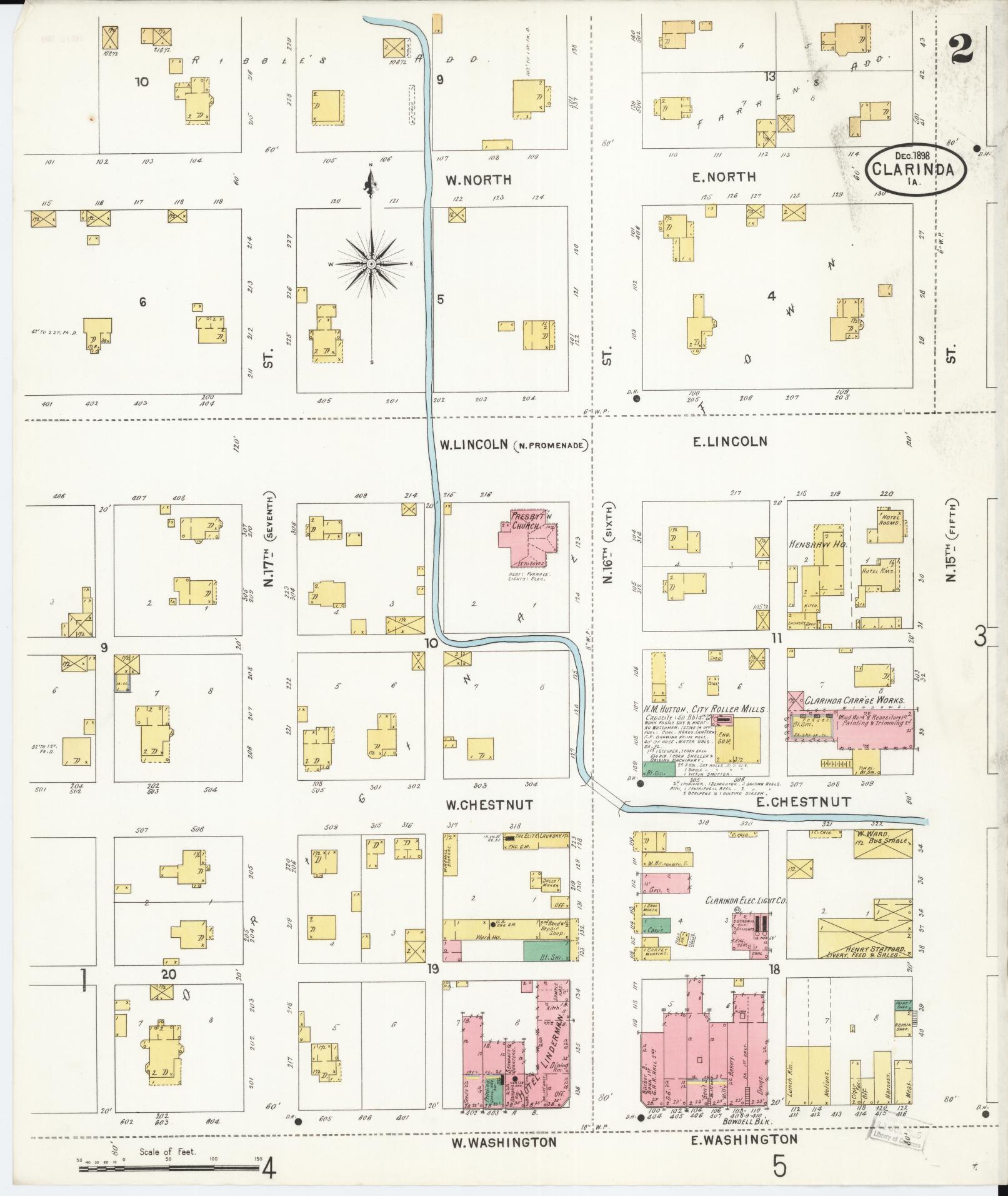 Sanborn Fire Insurance Map from Clarinda, Page County, Iowa (1898), Sheet #0002 - Historic Sanborn Fire Insurance Map Print, vintage old map wall art