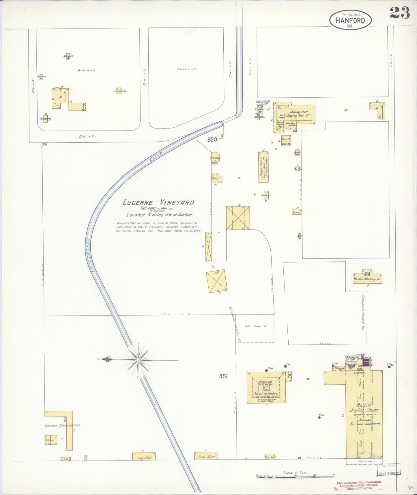 Sanborn Fire Insurance Map from Hanford, Kings County, California (1905), Sheet #0023 - Historic Sanborn Fire Insurance Map Print, vintage old map wall art, antique decor, genealogy gift, California California map