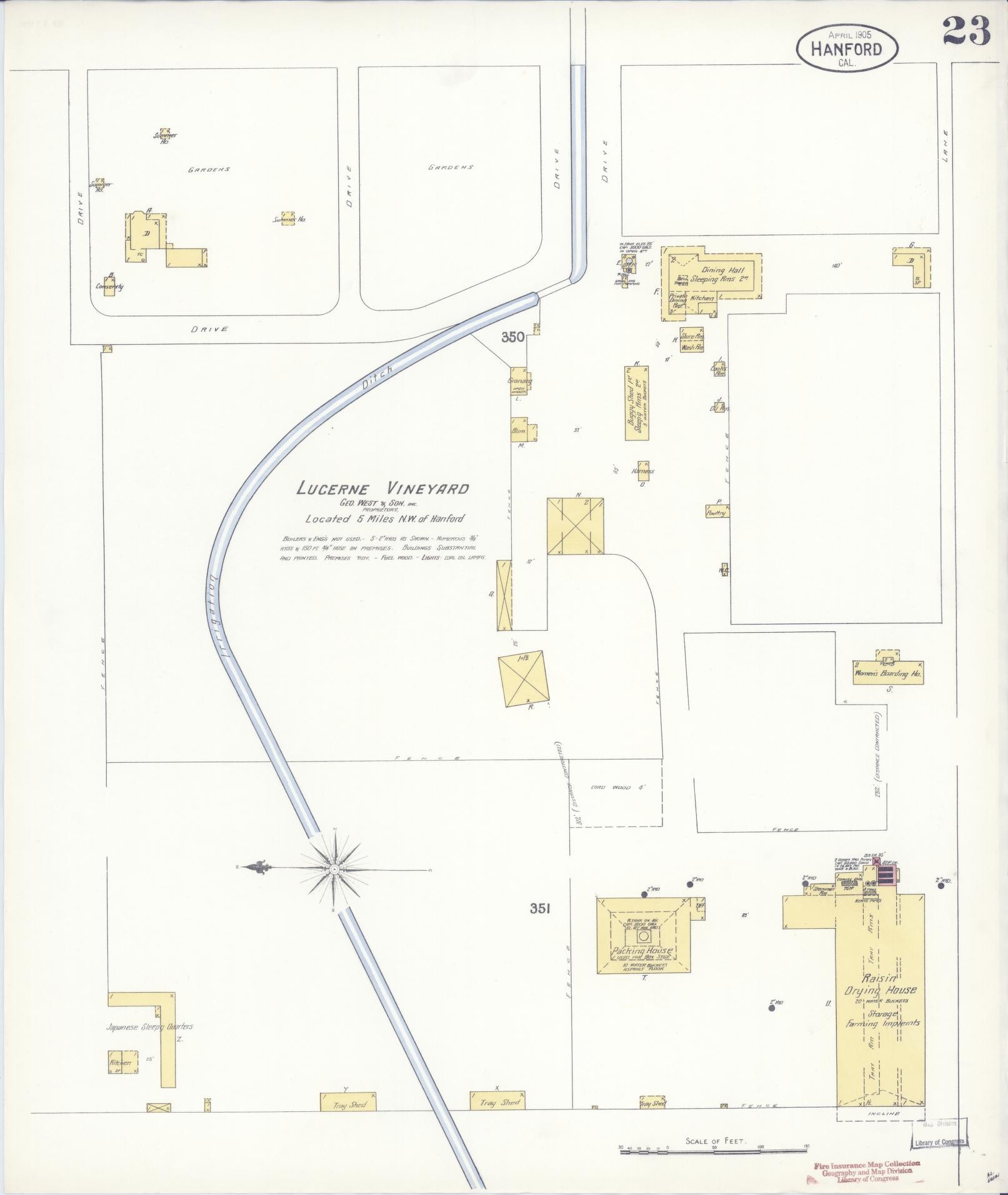 Sanborn Fire Insurance Map from Hanford, Kings County, California (1905), Sheet #0023 - Historic Sanborn Fire Insurance Map Print, vintage old map wall art, antique decor, genealogy gift, California California map