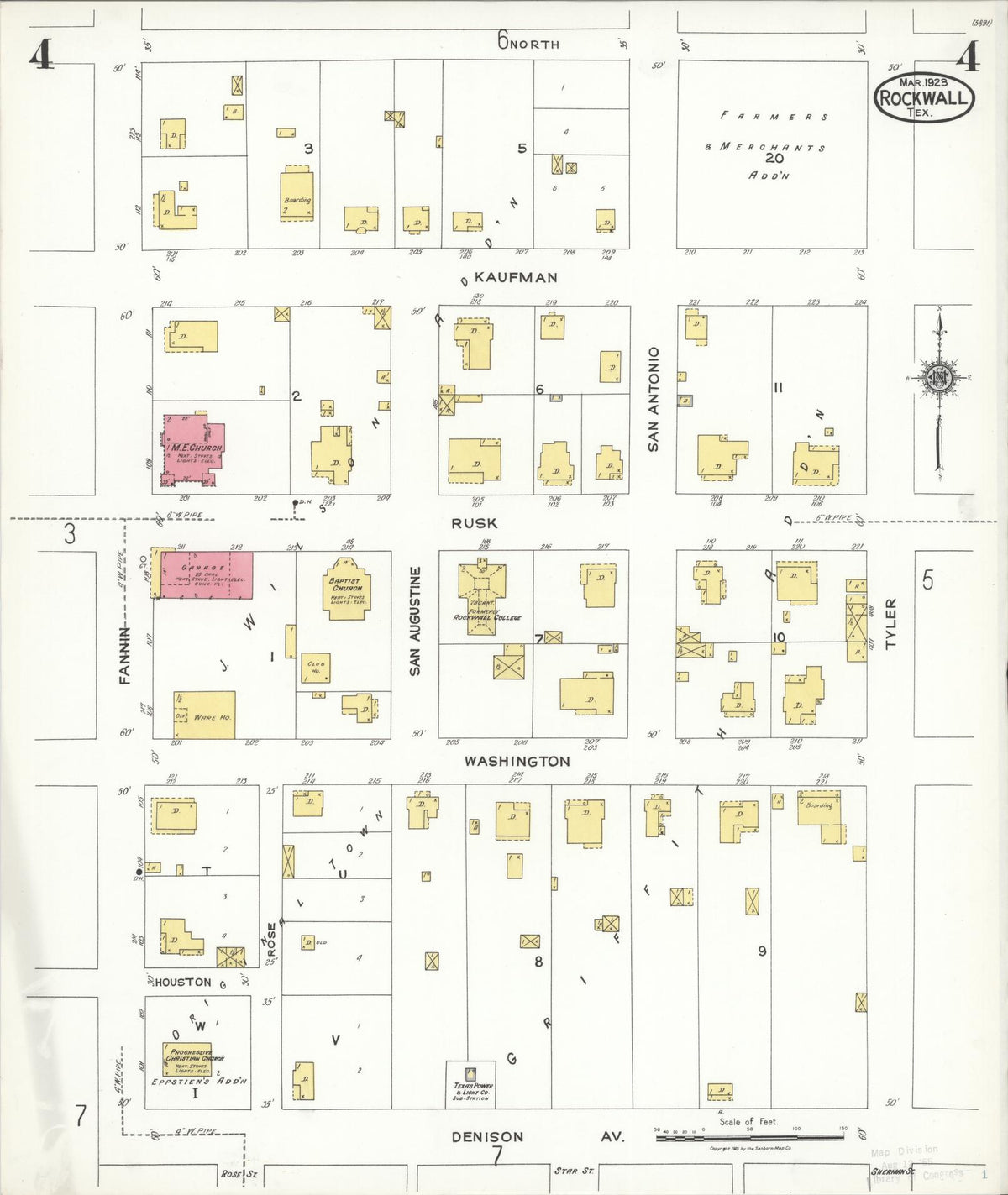 Sanborn Fire Insurance Map from Rockwall, Rockwall County, Texas (1923), Sheet #0004 - Complete Map Set gallery image, historic Sanborn map, vintage wall art, Texas Texas