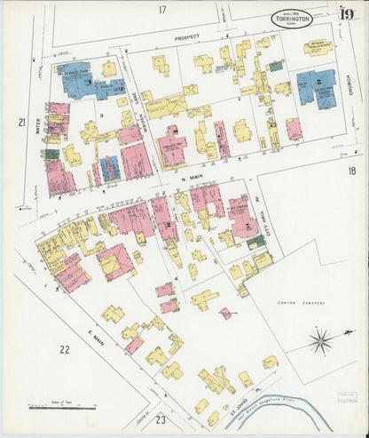 Sanborn Fire Insurance Map from Torrington, Litchfield County, Connecticut (1909), Sheet #0019 - Complete Map Set gallery image, historic Sanborn map, vintage wall art, Connecticut Connecticut