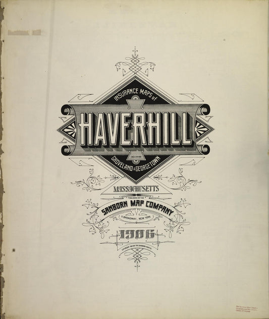 Sanborn Fire Insurance Map from Haverhill, Essex County, Massachusetts (1906), Sheet #0001 - Historic Sanborn Fire Insurance Map Print, vintage old map wall art, antique decor, genealogy gift, Massachusetts Massachusetts map