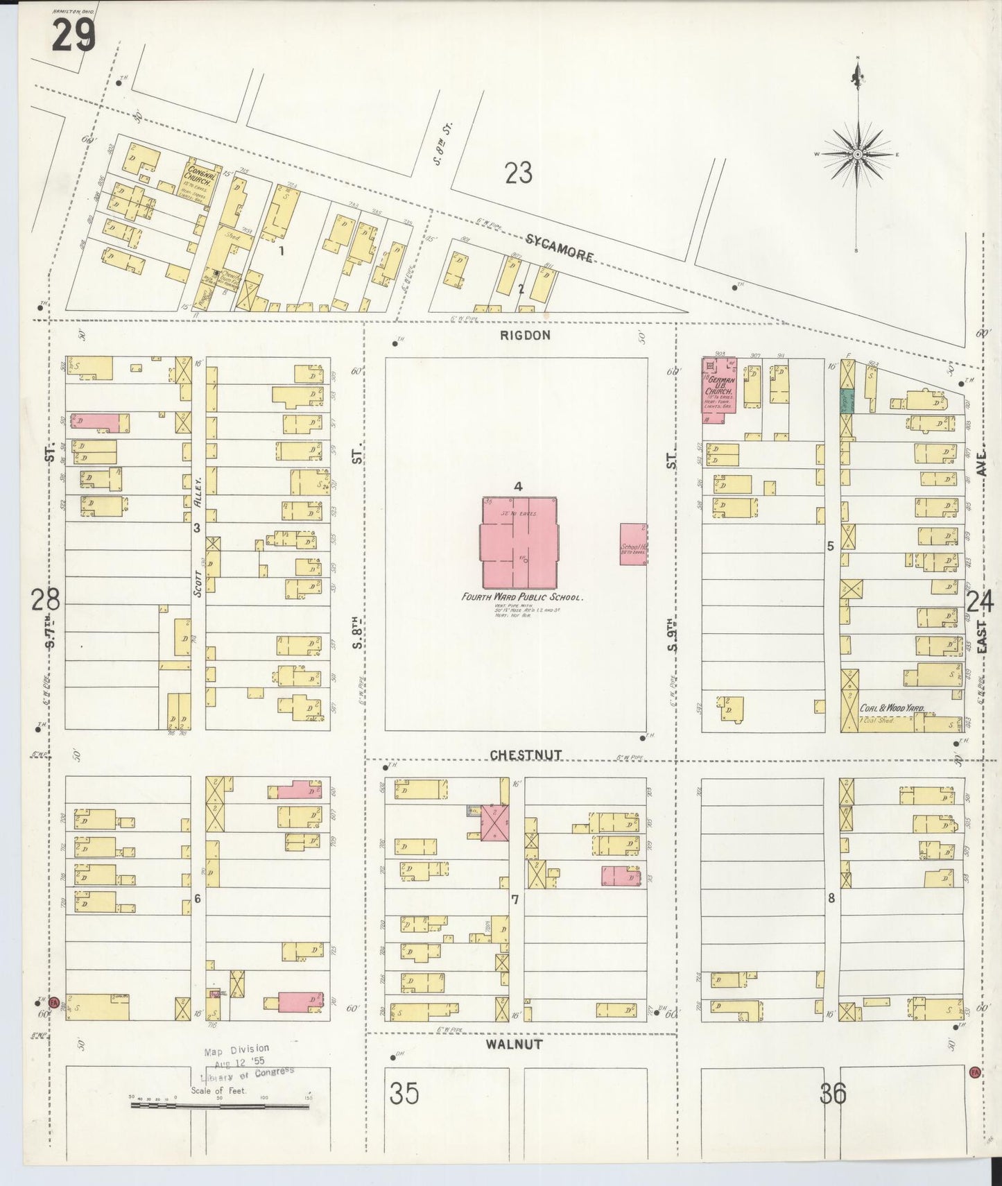 Sanborn Fire Insurance Map from Hamilton, Butler County, Ohio (1899), Sheet #0029 - Historic Sanborn Fire Insurance Map Print, vintage old map wall art, antique decor, genealogy gift, Ohio Ohio map