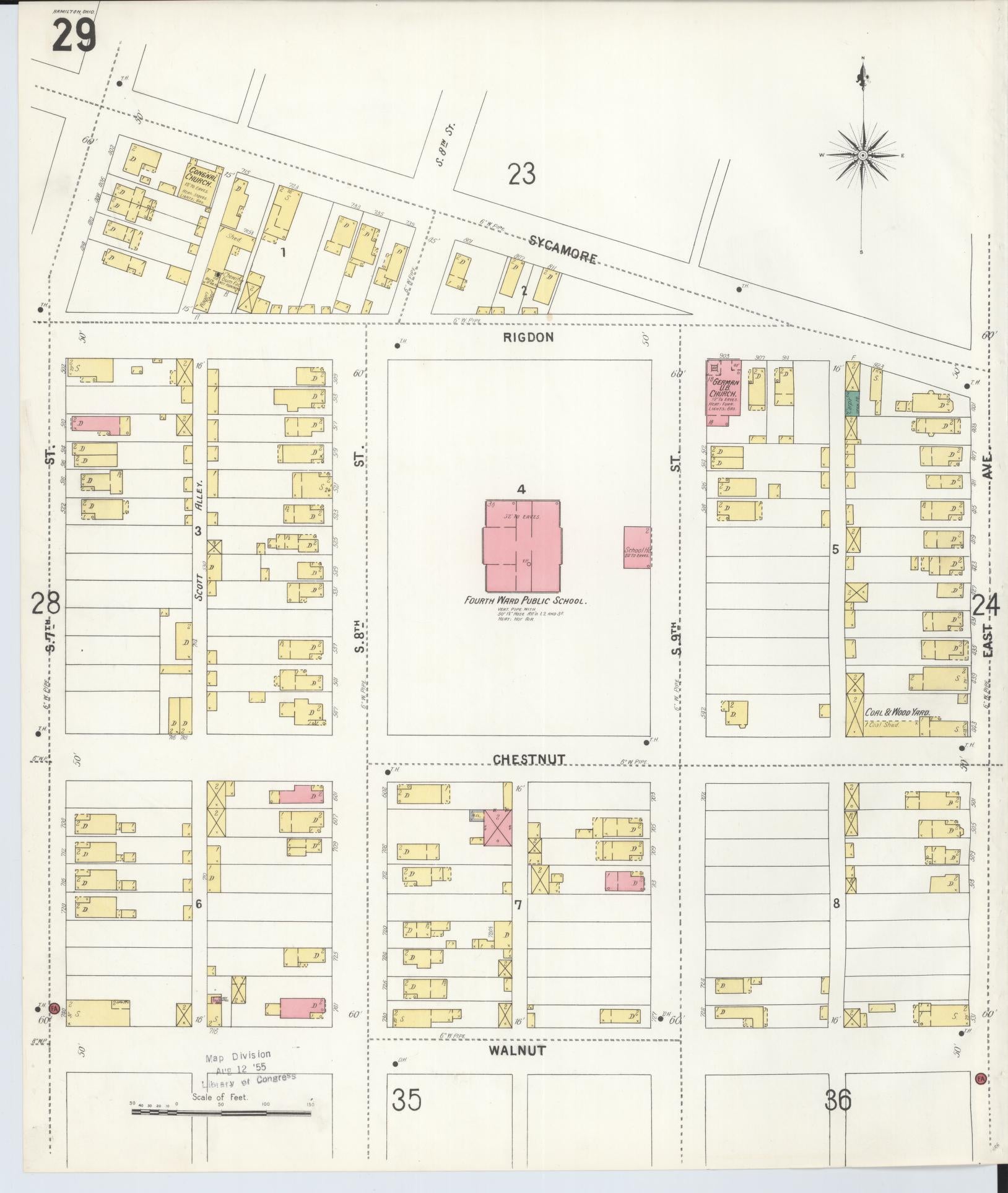Sanborn Fire Insurance Map from Hamilton, Butler County, Ohio (1899), Sheet #0029 - Historic Sanborn Fire Insurance Map Print, vintage old map wall art, antique decor, genealogy gift, Ohio Ohio map
