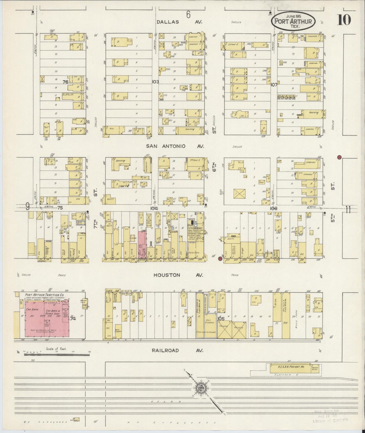 Sanborn Fire Insurance Map from Port Arthur, Jefferson County, Texas (1915), Sheet #0010 - Complete Map Set gallery image, historic Sanborn map, vintage wall art, Texas Texas