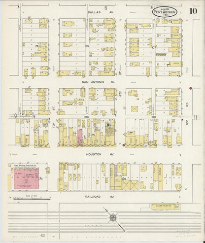 Sanborn Fire Insurance Map from Port Arthur, Jefferson County, Texas (1915), Sheet #0010 - Complete Map Set gallery image, historic Sanborn map, vintage wall art, Texas Texas