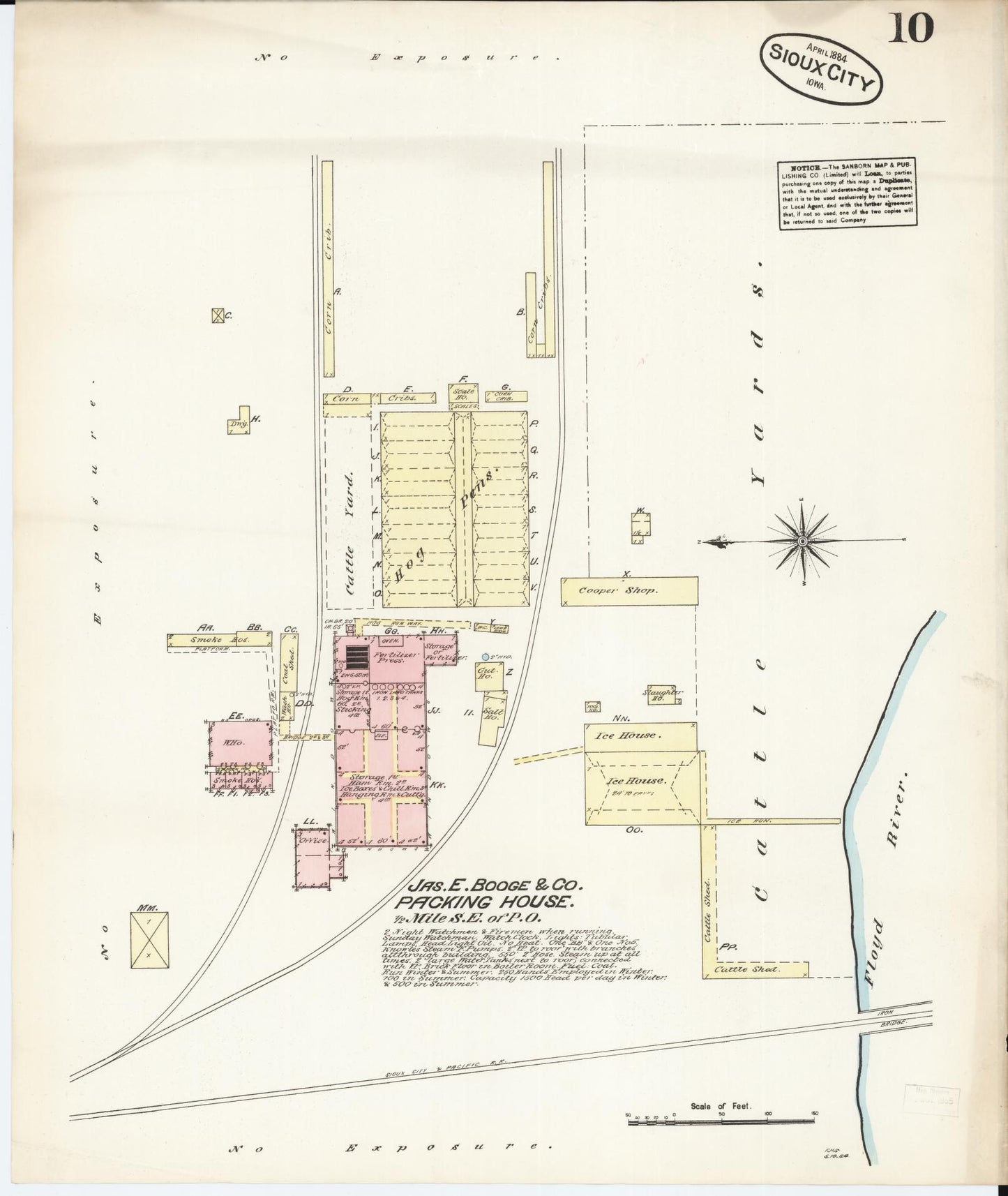 Sanborn Fire Insurance Map from Sioux City, Woodbury County, Iowa (1884), Sheet #0010 - Historic Sanborn Fire Insurance Map Print, vintage old map wall art