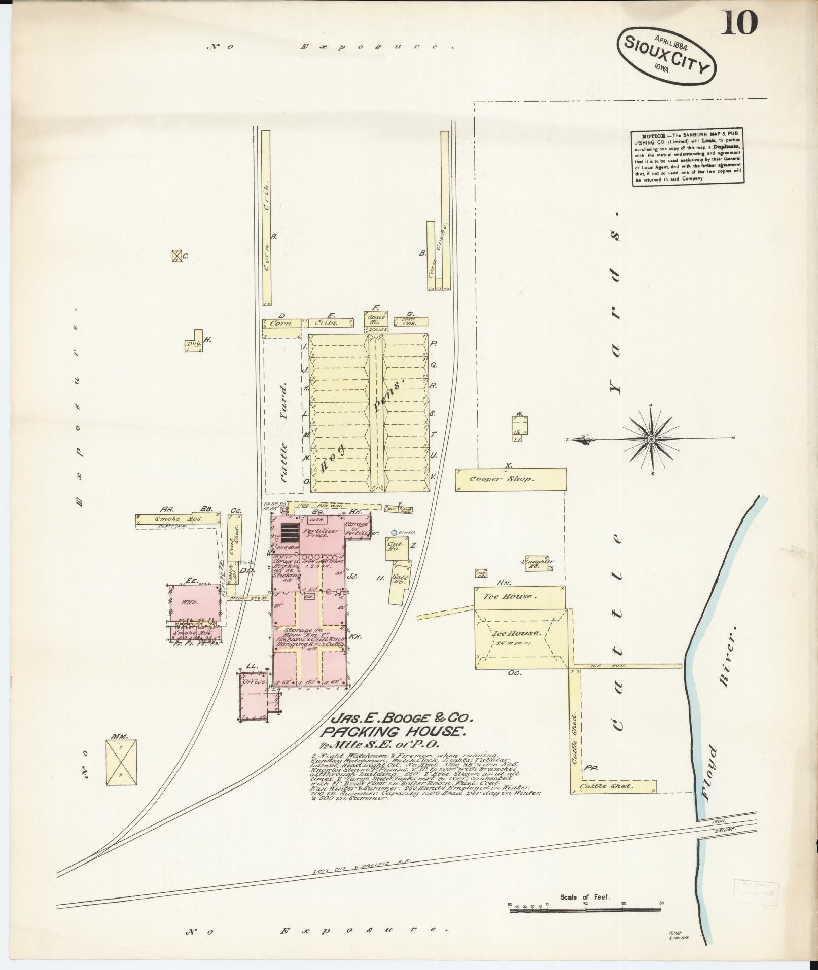 Sanborn Fire Insurance Map from Sioux City, Woodbury County, Iowa (1884), Sheet #0010 - Historic Sanborn Fire Insurance Map Print, vintage old map wall art