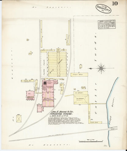 Sanborn Fire Insurance Map from Sioux City, Woodbury County, Iowa (1884), Sheet #0010 - Historic Sanborn Fire Insurance Map Print, vintage old map wall art
