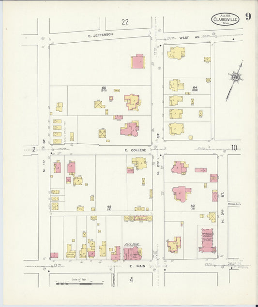 Sanborn Fire Insurance Map from Clarksville, Montgomery County, Tennessee (1913), Sheet #0009 - Historic Sanborn Fire Insurance Map Print, vintage old map wall art, antique decor, genealogy gift, Tennessee Tennessee map