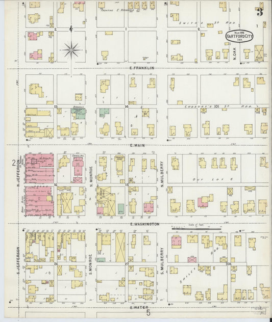 Sanborn Fire Insurance Map from Hartford City, Blackford County, Indiana (1896), Sheet #0003 - Historic Sanborn Fire Insurance Map Print, vintage old map wall art, antique decor, genealogy gift, Indiana Indiana map