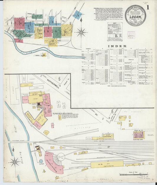 Sanborn Fire Insurance Map from Logan, Hocking County, Ohio (1907), Sheet #0001 - Historic Sanborn Fire Insurance Map Print, vintage old map wall art, antique decor, genealogy gift, Ohio Ohio map