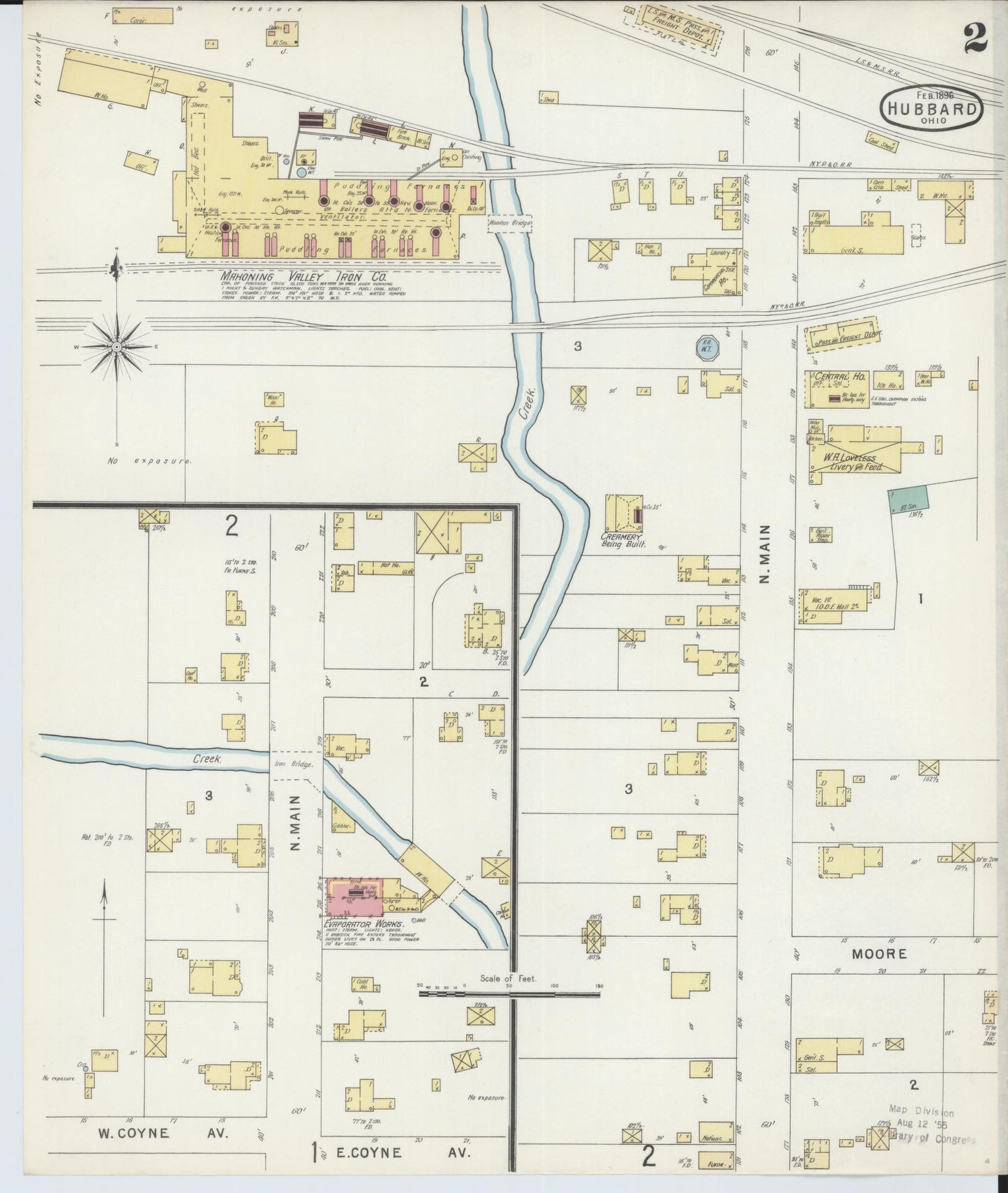 Sanborn Fire Insurance Map from Hubbard, Trumbull County, Ohio (1896), Sheet #0002 - Historic Sanborn Fire Insurance Map Print, vintage old map wall art, antique decor, genealogy gift, Ohio Ohio map