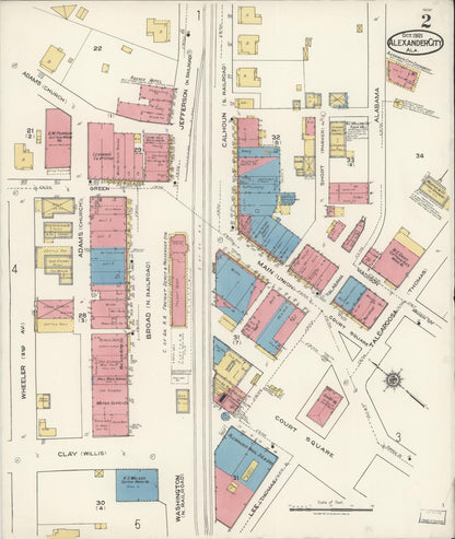 Sanborn Fire Insurance Map from Alexander City, Tallapoosa County, Alabama (1921), Sheet #0002 - Complete Map Set gallery image, historic Sanborn map, vintage wall art, Alabama Alabama