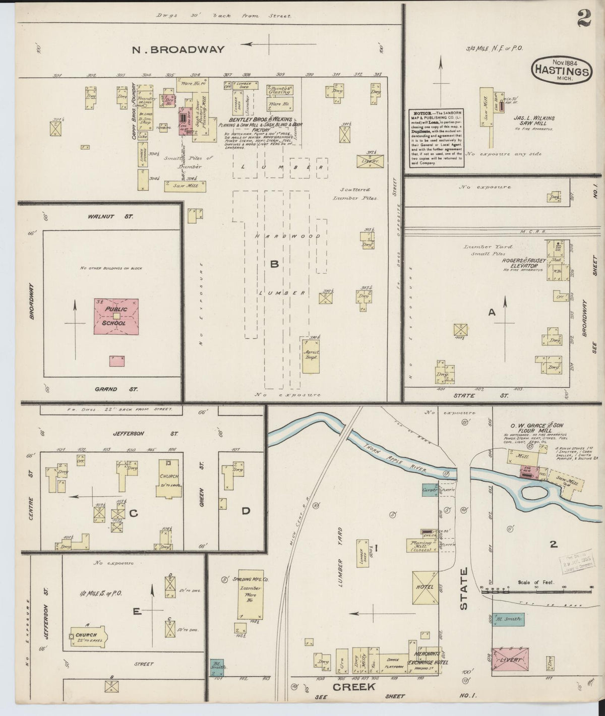 Sanborn Fire Insurance Map from Hastings, Barry County, Michigan (1884), Sheet #0002 - Historic Sanborn Fire Insurance Map Print, vintage old map wall art, antique decor, genealogy gift, Michigan Michigan map