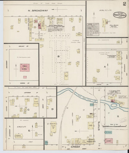 Sanborn Fire Insurance Map from Hastings, Barry County, Michigan (1884), Sheet #0002 - Historic Sanborn Fire Insurance Map Print, vintage old map wall art, antique decor, genealogy gift, Michigan Michigan map