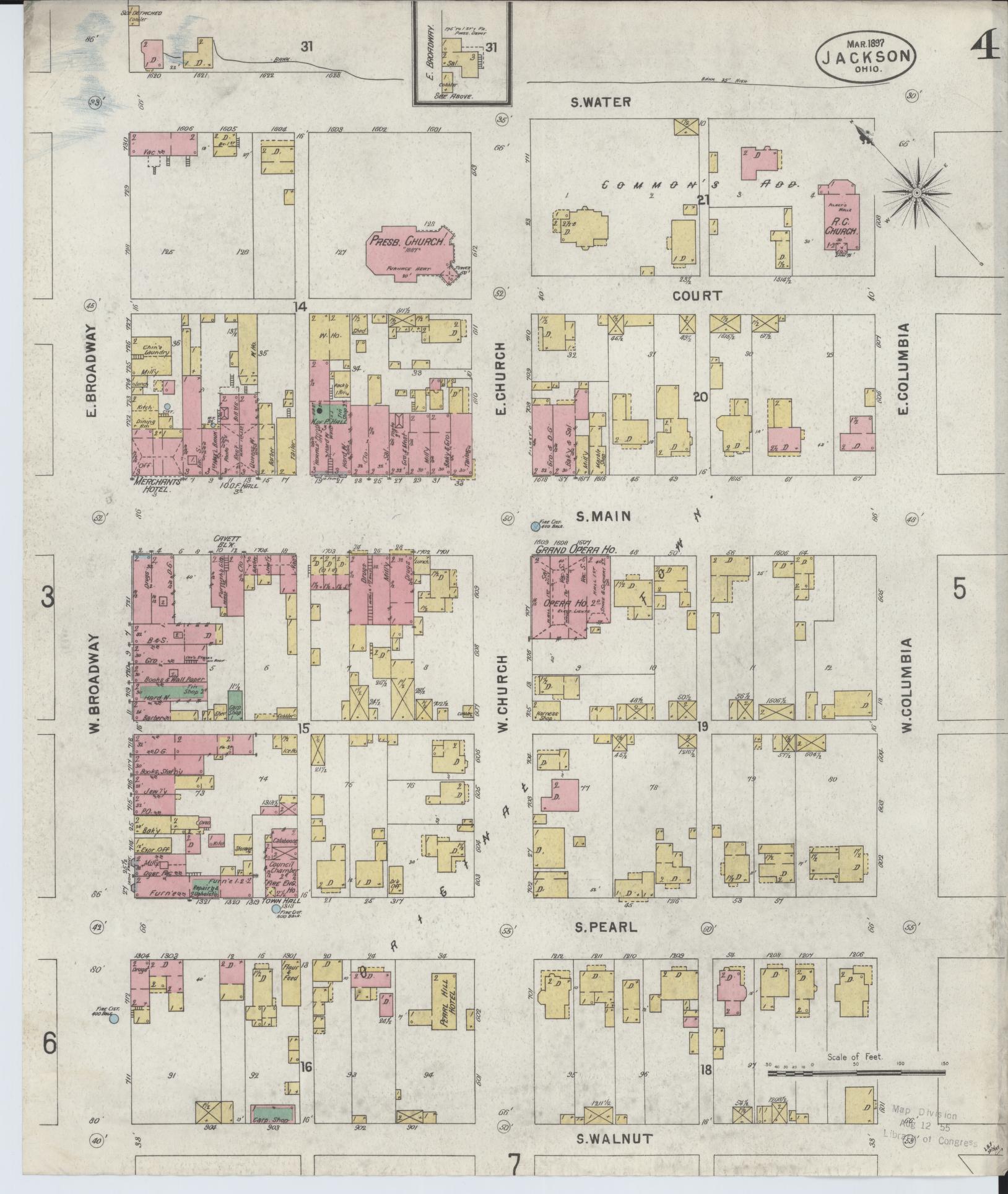 Sanborn Fire Insurance Map from Jackson, Jackson County, Ohio (1897), Sheet #0004 - Historic Sanborn Fire Insurance Map Print, vintage old map wall art, antique decor, genealogy gift, Ohio Ohio map