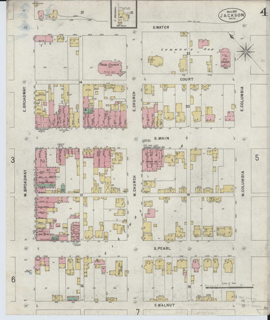 Sanborn Fire Insurance Map from Jackson, Jackson County, Ohio (1897), Sheet #0004 - Historic Sanborn Fire Insurance Map Print, vintage old map wall art, antique decor, genealogy gift, Ohio Ohio map