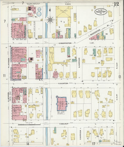 Sanborn Fire Insurance Map from Frankfort, Clinton County, Indiana (1906), Sheet #0012 - Historic Sanborn Fire Insurance Map Print, vintage old map wall art, antique decor, genealogy gift, Indiana Indiana map