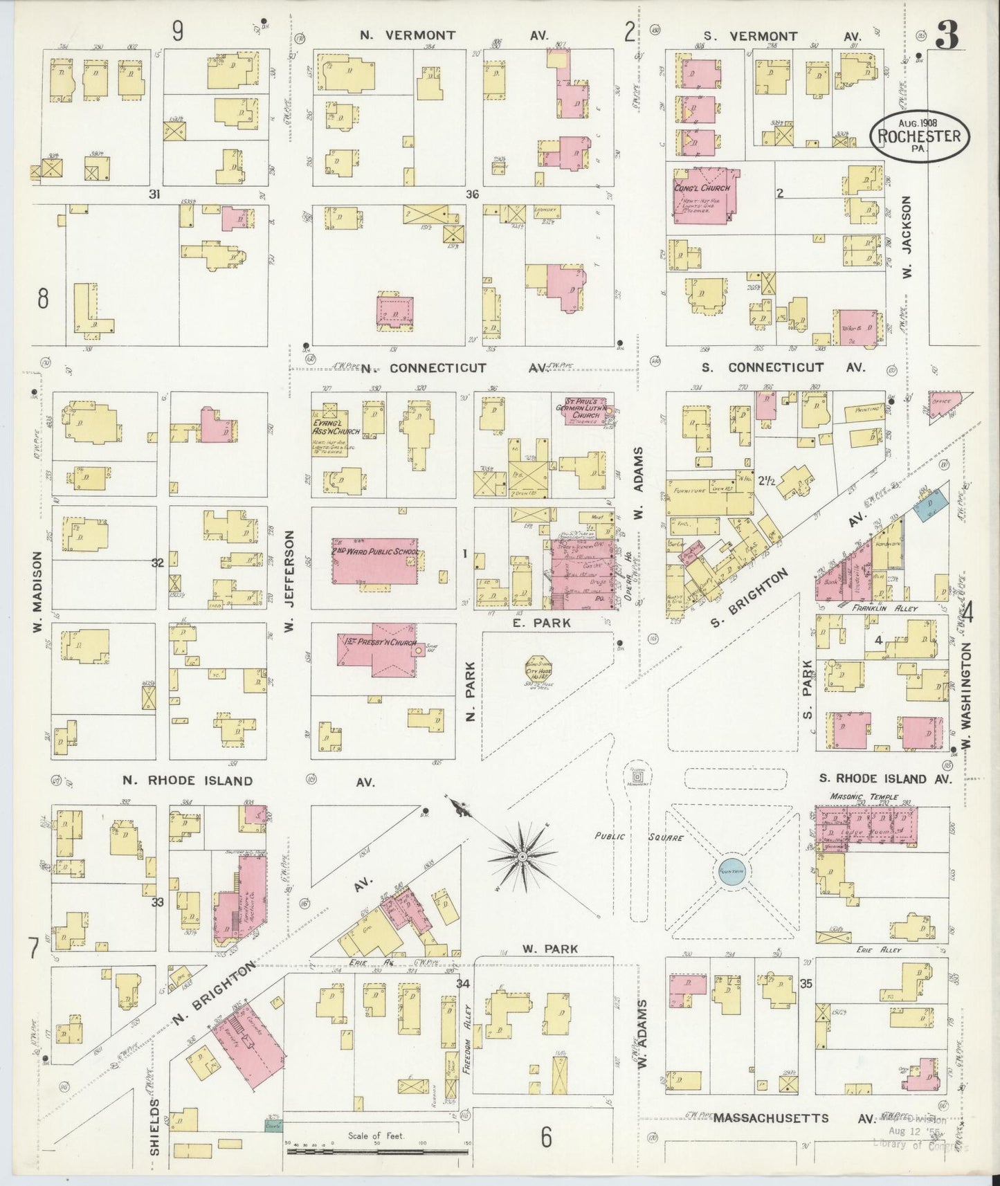 Sanborn Fire Insurance Map from Rochester, Beaver County, Pennsylvania (1908), Sheet #0003 - Complete Map Set gallery image, historic Sanborn map, vintage wall art, Pennsylvania Pennsylvania