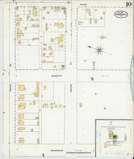 Sanborn Fire Insurance Map from San Angelo, Tom Green County, Texas (1904), Sheet #0010 - Historic Sanborn Fire Insurance Map Print, vintage old map wall art, antique decor, genealogy gift, Texas Texas map