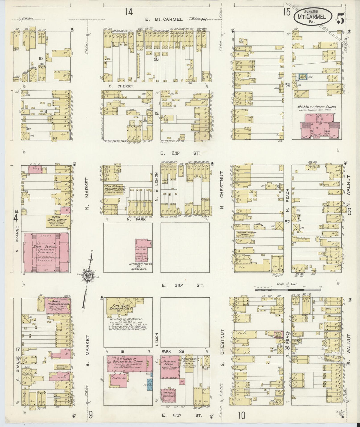 Sanborn Fire Insurance Map from Mount Carmel, Northumberland County, Pennsylvania (1913), Sheet #0005 - Complete Map Set gallery image, historic Sanborn map, vintage wall art, Pennsylvania Pennsylvania