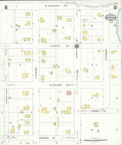Sanborn Fire Insurance Map from Harrison, Boone County, Arkansas (1923), Sheet #0008 - Complete Map Set gallery image, historic Sanborn map, vintage wall art, Arkansas Arkansas