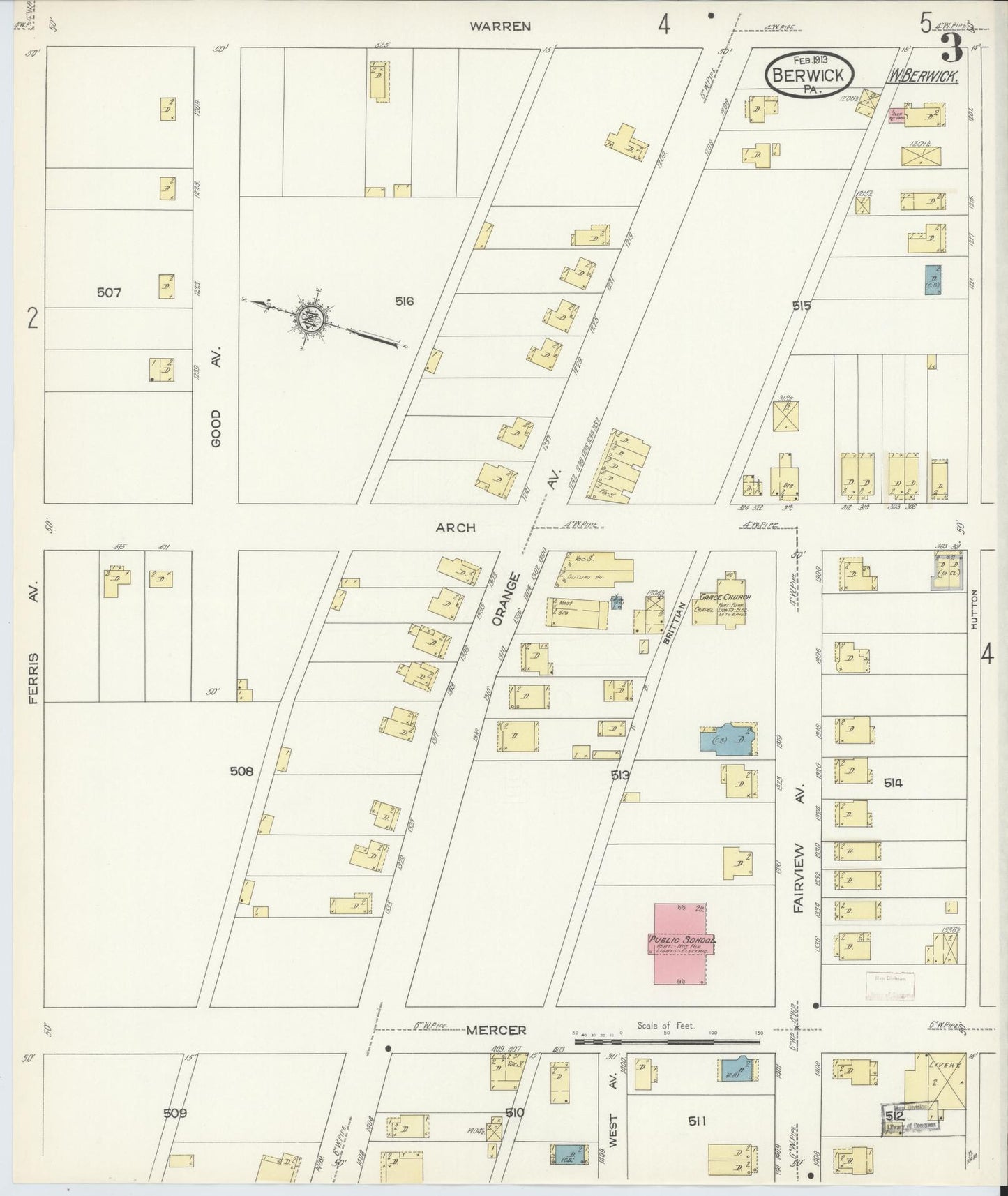 Sanborn Fire Insurance Map from Berwick, Columbia County, Pennsylvania (1913), Sheet #0003 - Historic Sanborn Fire Insurance Map Print, vintage old map wall art, antique decor, genealogy gift, Pennsylvania Pennsylvania map