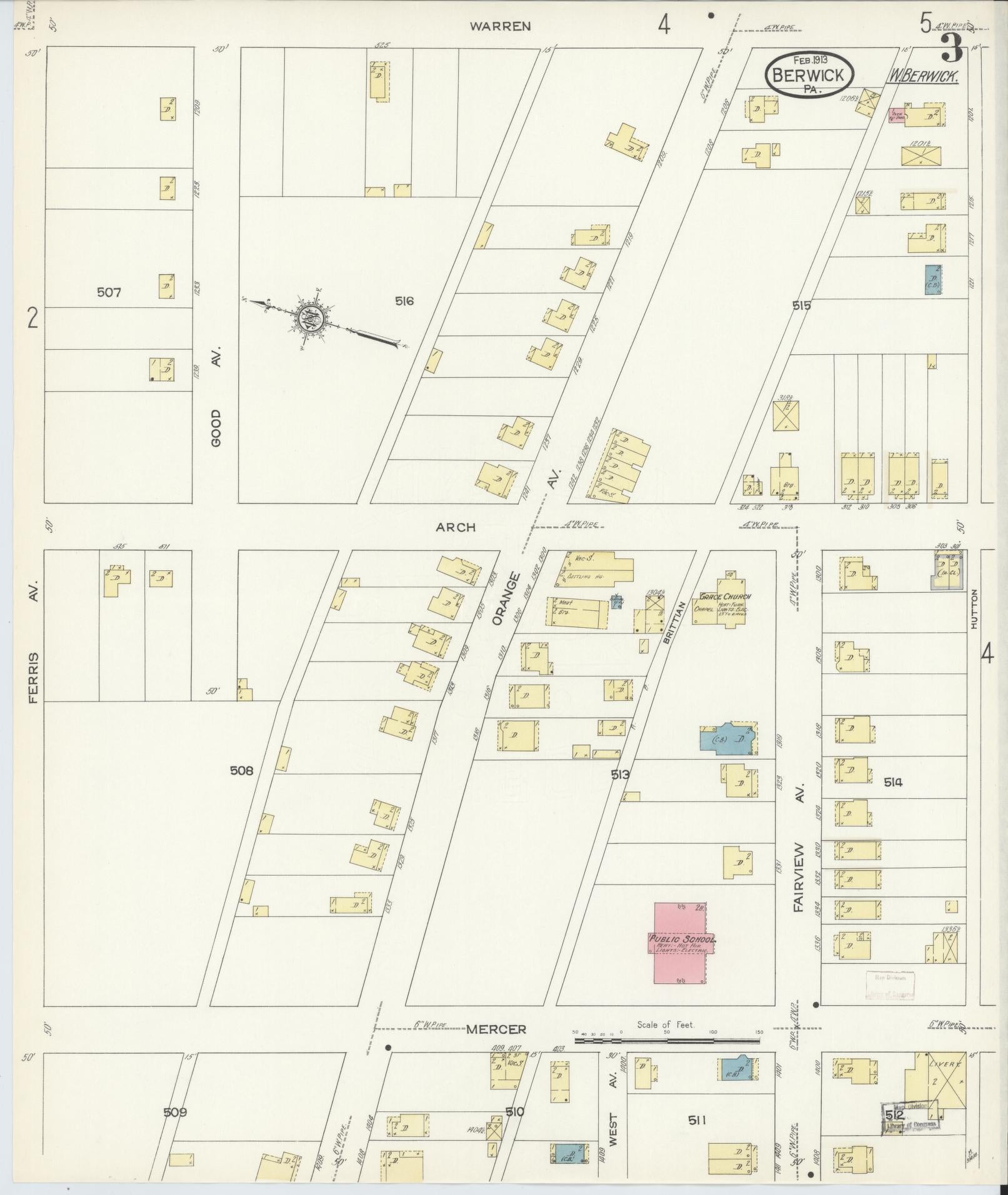 Sanborn Fire Insurance Map from Berwick, Columbia County, Pennsylvania (1913), Sheet #0003 - Historic Sanborn Fire Insurance Map Print, vintage old map wall art, antique decor, genealogy gift, Pennsylvania Pennsylvania map