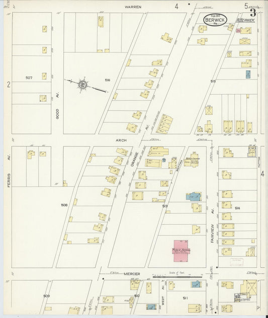 Sanborn Fire Insurance Map from Berwick, Columbia County, Pennsylvania (1913), Sheet #0003 - Historic Sanborn Fire Insurance Map Print, vintage old map wall art, antique decor, genealogy gift, Pennsylvania Pennsylvania map