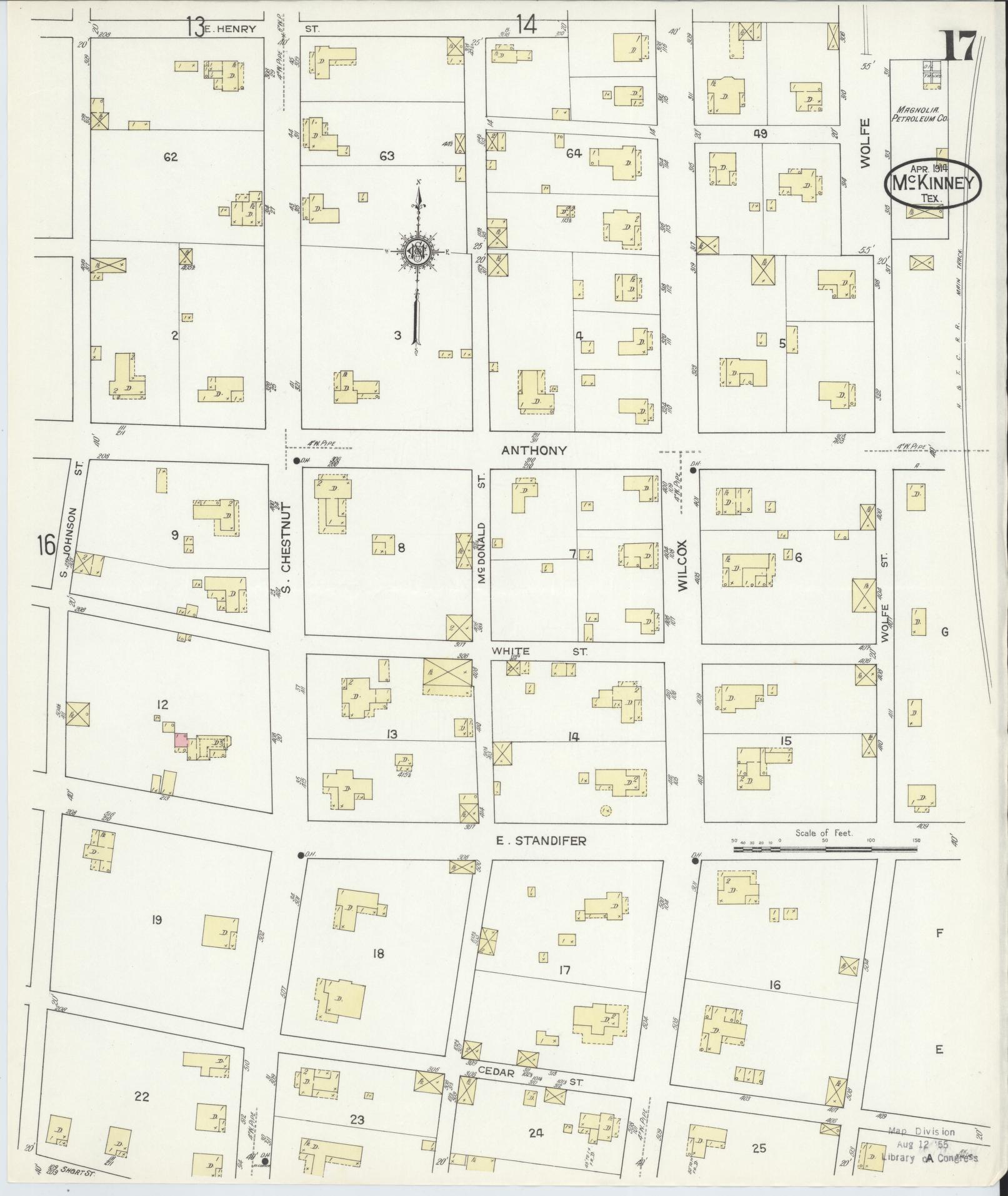 Sanborn Fire Insurance Map from McKinney, Collin County, Texas (1914), Sheet #0017 - Historic Sanborn Fire Insurance Map Print, vintage old map wall art, antique decor, genealogy gift, Texas Texas map