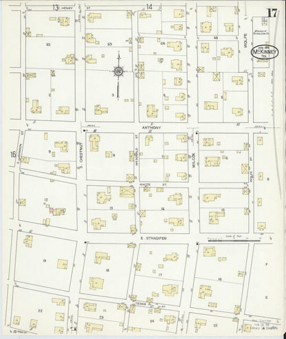 Sanborn Fire Insurance Map from McKinney, Collin County, Texas (1914), Sheet #0017 - Historic Sanborn Fire Insurance Map Print, vintage old map wall art, antique decor, genealogy gift, Texas Texas map