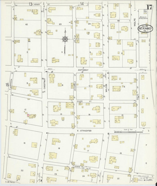 Sanborn Fire Insurance Map from McKinney, Collin County, Texas (1914), Sheet #0017 - Historic Sanborn Fire Insurance Map Print, vintage old map wall art, antique decor, genealogy gift, Texas Texas map
