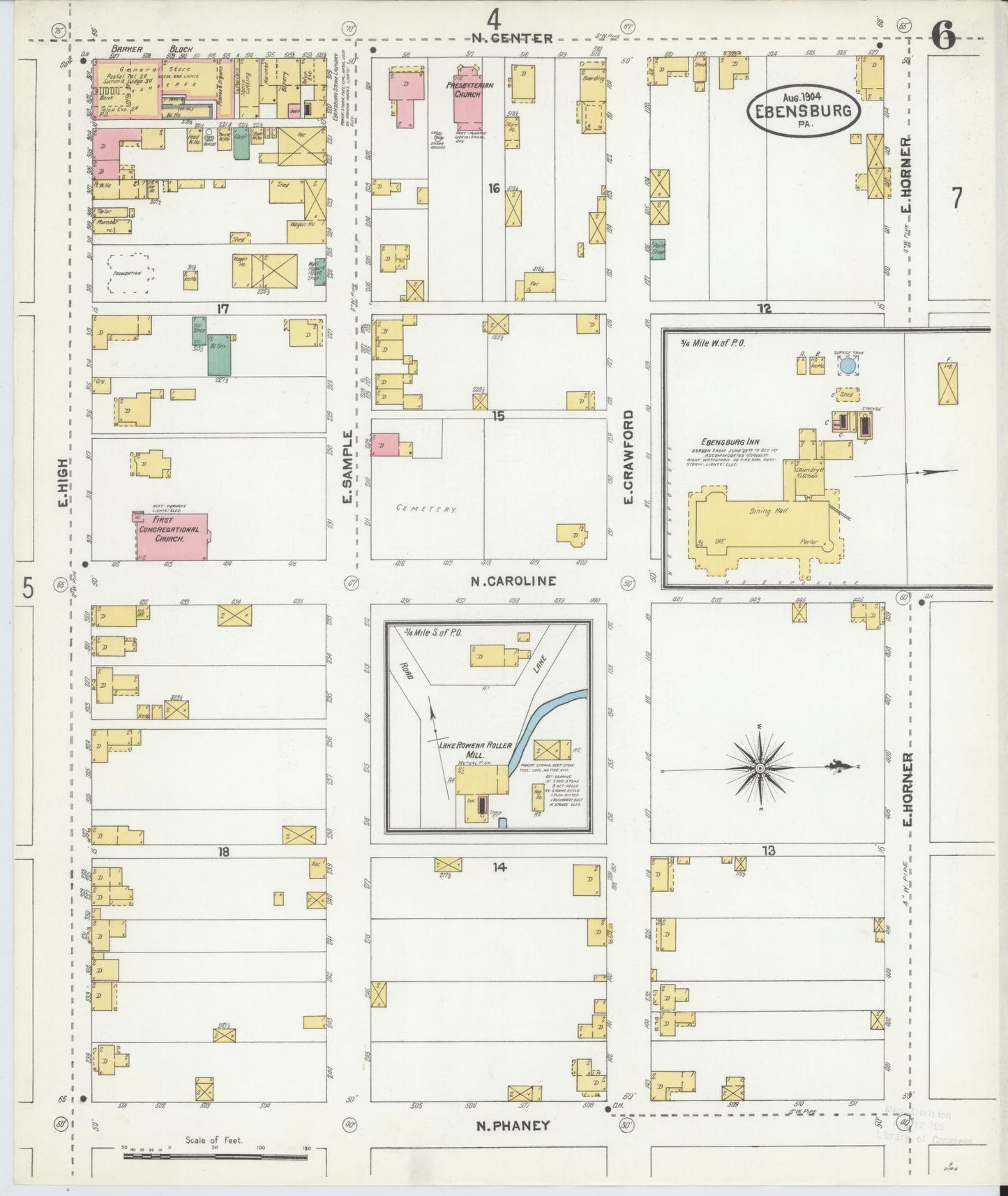 Sanborn Fire Insurance Map from Ebensburg, Cambria County, Pennsylvania (1904), Sheet #0006 - Historic Sanborn Fire Insurance Map Print, vintage old map wall art, antique decor, genealogy gift, Pennsylvania Pennsylvania map