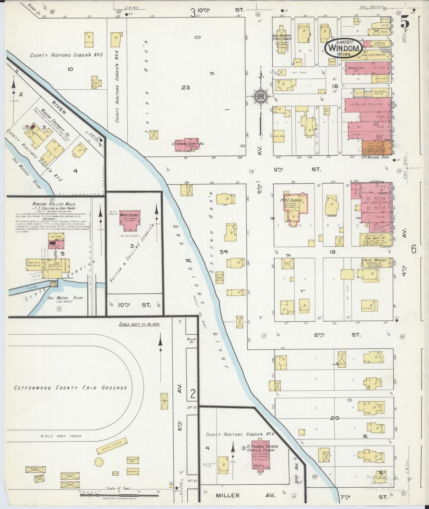 Sanborn Fire Insurance Map from Windom, Cottonwood County, Minnesota (1917), Sheet #0005 - Historic Sanborn Fire Insurance Map Print, vintage old map wall art, antique decor, genealogy gift, Minnesota Minnesota map