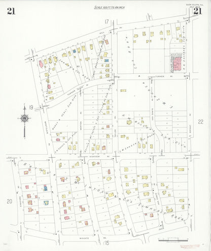 Sanborn Fire Insurance Map from Glen Ellyn, Du Page County, Illinois (1940), Sheet #0021 - Historic Sanborn Fire Insurance Map Print, vintage old map wall art, antique decor, genealogy gift, Illinois Illinois map